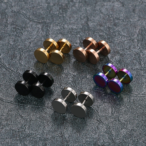 Fashion No Fade Stainless Steel Dumbbell Screw Back Street Wear Earrings