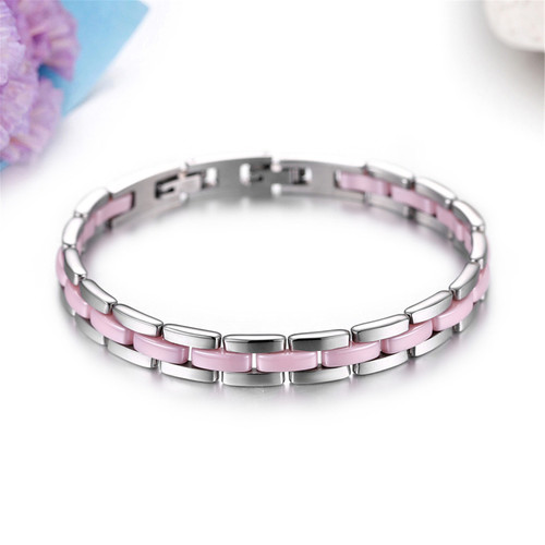 High Fashion No Tarnish Ceramic Black Pink Stainless Steel Classic Link Bracelets