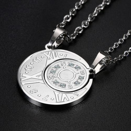 Couples Lovers No Fade Stainless Steel Eternal Love Compass Bling Bling Pendant Chain Necklace