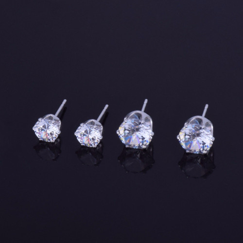 6mm / 8mm 3A CZ Round Stud Iced Push Back Hip Hop Classic Earrings