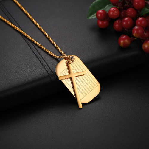 Mens High Quality Gold Silver Black Over Stainless Steel Lords Prayer Cross Pendant