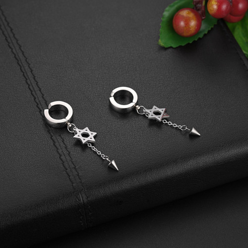 Five Pointed Star Of David Huggie Stainless Steel Triangle No Fade Dangle Earrings