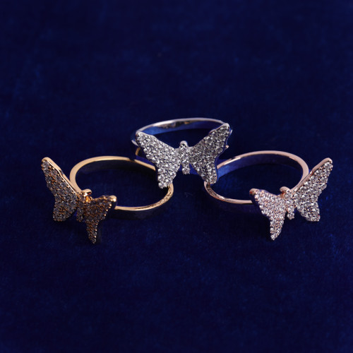 Ladies 5A Bling Bling 24k Gold Silver Rose Butterfly Rings