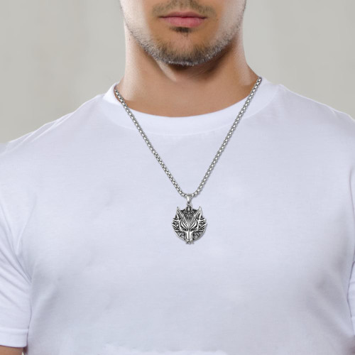 Mens No Fade Stainless Steel Big Bad Wolf Hip Hop Pendant Chain Necklace