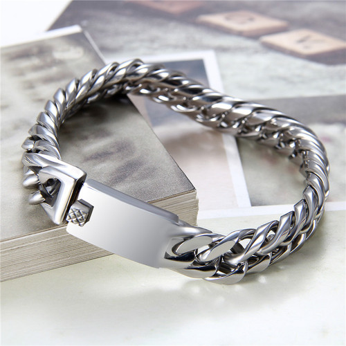 Mens No Fade Stainless Steel Rombo Style Cuban Link Chain Bracelet