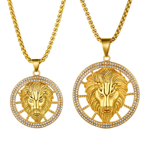 Mens Ladies 14k Gold over Stainless Steel Bling Lion Head Hip Hop Pendant