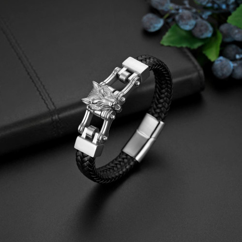 Legend Of The Wolf Stainless Steel Leather Hip Hop Bracelets