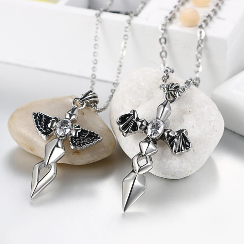 Vintage Style No Fade Stainless Steel Angel Devil Wings Pendant Chain Necklace
