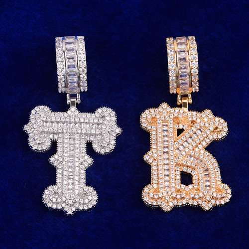 Frozen Ice Hip Hop Letter Initial 24k Gold 925 Silver Pendant Chain Necklace