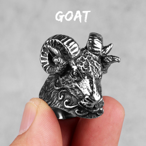 Mens No Fade Stainless Steel The Goat 3D Personality Dominate Male Rings