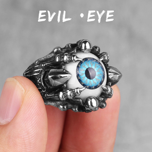 Mens No Fade Demon Devil's eye Silver Stainless Steel Personality Rings