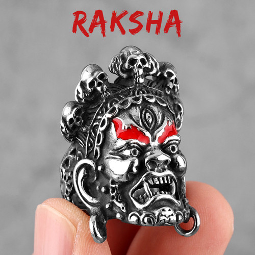Mens No Fade Stainless Steel Tibetan Buddhism Raksha Buddha Jewelry Rings
