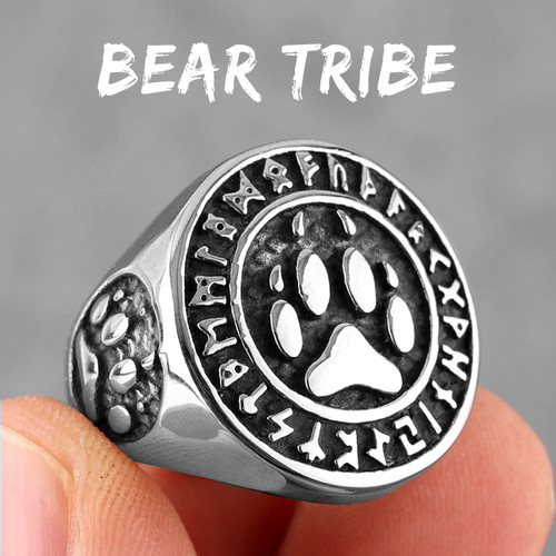 Mens Stainless Steel Norse Mythology Bear Tribe Tribal Paw Rings