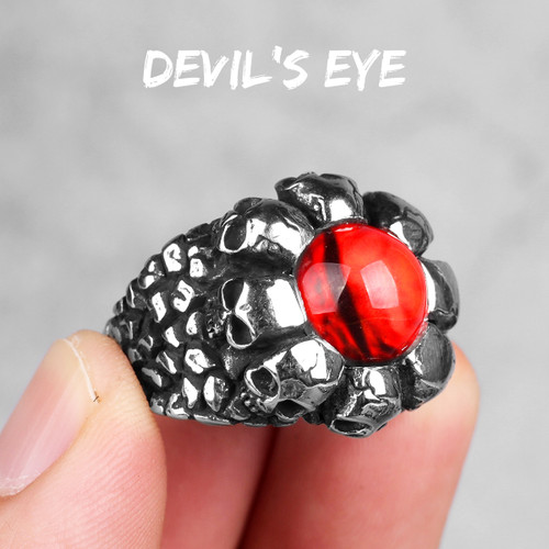316L Stainless Steel Red Devils Eye Skulls Street Wear Rings