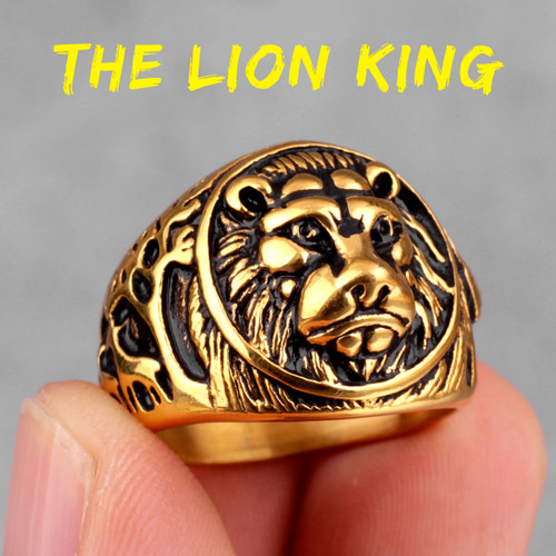 Mens King Of The Jungle 316L 14k Gold Silver No Fade Stainless Steel Street Wear Rings