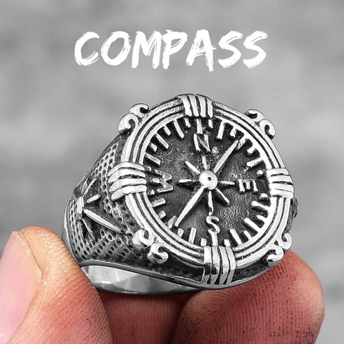 Mens 316L Stainless Steel Dominant Leader Compass Street Wear Rings