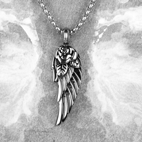 Stainless Steel 316L No Fade Angel Wing Street Wear Pendant Chain Necklace