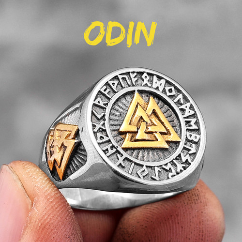 Stainless Steel No Fade Odin's Triangle Street Wear Mens Rings