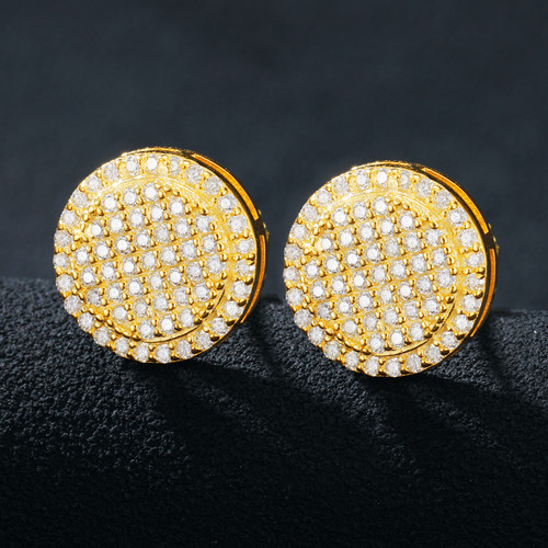  Diamond Disk Screw Back 18k Gold 925 Silver D Color VVS Hip Hop Iced Earrings