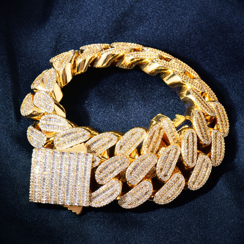 Mens Iced Blinged Out Rose Gold Two Tone 24k Gold Hip Hop Baguette Rock Star Bracelets