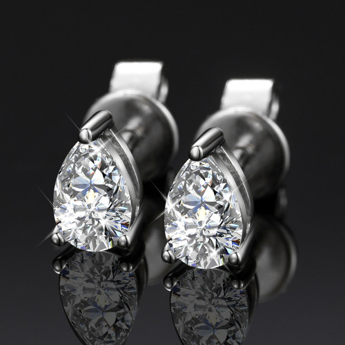 Ladies Genuine VVS Lab Diamond Tear Drop 925 Sterling Silver Push Back Earrings