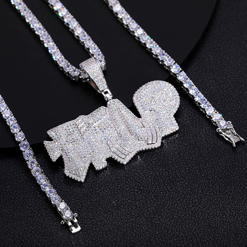 Genuine VVS Lab Diamond Solid Sterling Silver Trap Cross Gun Prayers Hands Hip Hop Chain