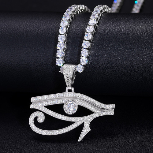 Mens Genuine VVS Lab Diamond Ancient African Eye Of Horus Hip Hop Chain Solid Silver Pendant