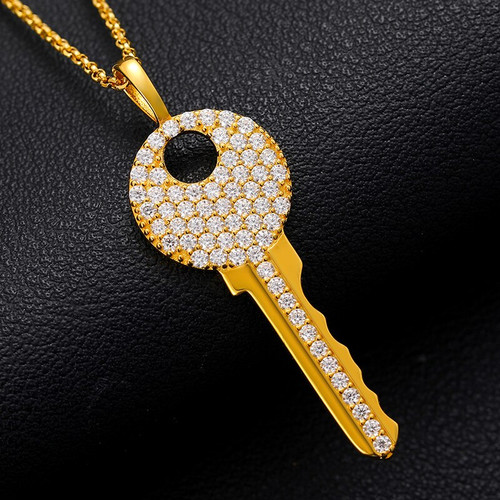 Ladies Souls Key Genuine VVS Lab Diamond Solid Sterling Silver Casual Hip Hop Chain