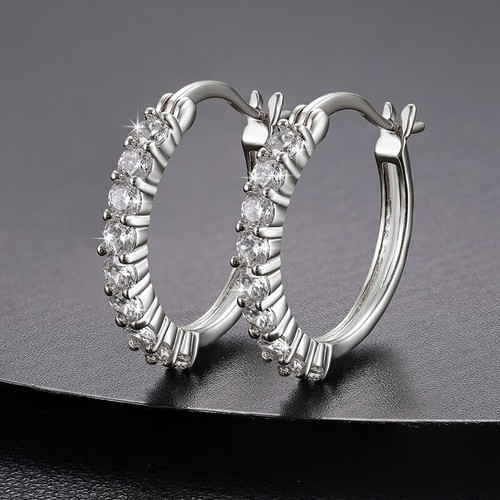 Genuine VVS Lab Diamond Designer Cut 14k Gold Over Sold Sterling Silver Hoop Earrings