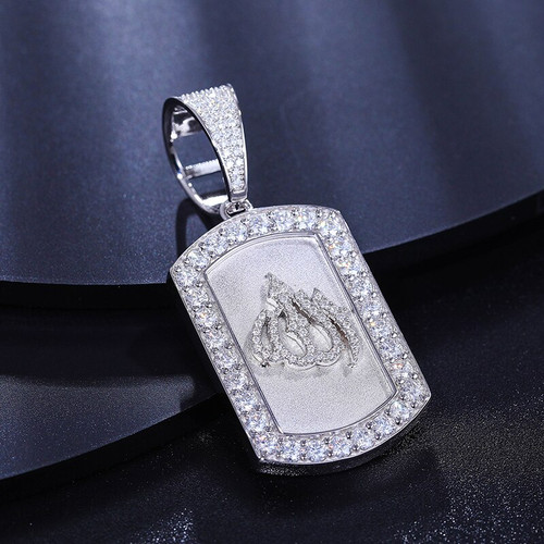 925 Sterling Silver Genuine VVS Diamond Allah Tag Hip Hop Chain Pendant