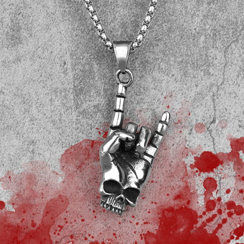 No Fade Stainless Steel Death Rock Skull Hand Street Wear Pendant