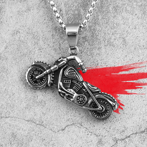 Street Wear No Fade Stainless Steel Ghost Rider Motor Cycle Bike Pendant Chain Necklace