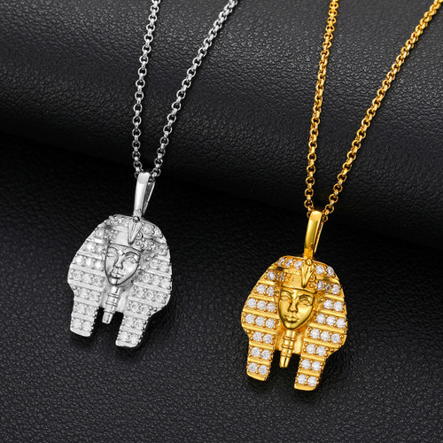 Genuine Lab Diamond Ancient African Egyptian Pharaoh King Tut Hip Hop Chain Necklace