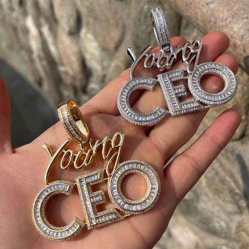 Flooded Ice Custom Young CEO 5A Gold Silver Rose Name Plate Hip Hop Chain Pendant