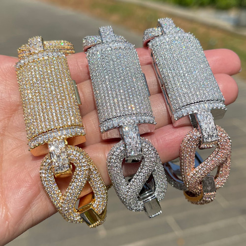 Mens Iced Blinged Out Baguette Link Hip Hop Designer Cuban Chain Bracelets