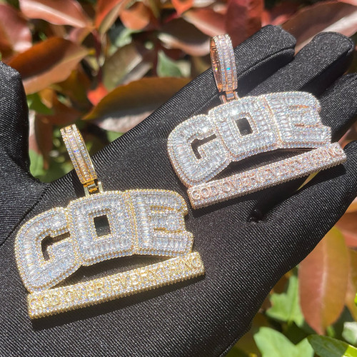 God Over Everything Iced Baguette Blinged Out Pendant Chain Necklaces
