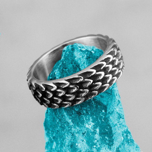 Mens 316L No Fade Stainless Steel Dragon Scale Unique Street Wear Rings
