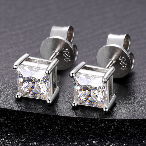 Genuine VVS Diamond 4.5 / 5,5 Solid Sterling Silver Princess Cut Iced Blinged Out Earrings