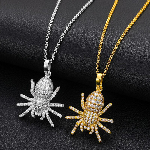 Solid 925 Sterling Silver Genuine VVS Diamond Spider Hip Hop Casual Pendant