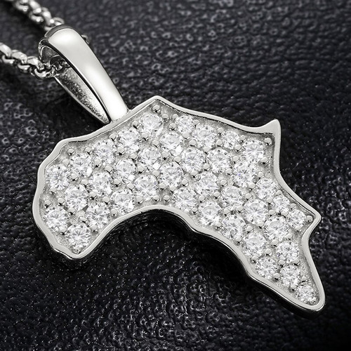 Ladies Dainty 925 solid Silver Mother Africa Genuine VVS Diamond Bling Pendant Necklace