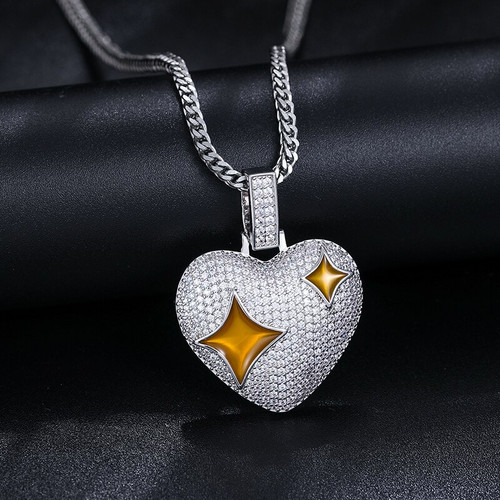 Genuine VVS Diamond Star In My Heart 925 Sterling Silver Hip Hop Pendant Necklace