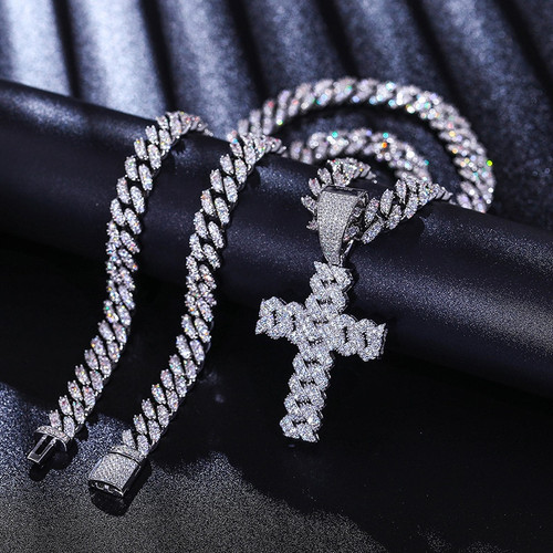 Genuine VVS Diamond Solid 925 Silver Cuban Cut Hip Hop Spiritual Cross Pendant