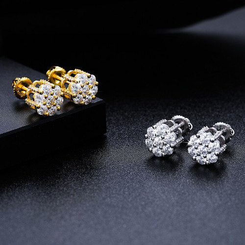 18k Over Solid 925 Sterling Silver Genuine VVS Diamond 7 Stone Iced Blinged Out Earrings