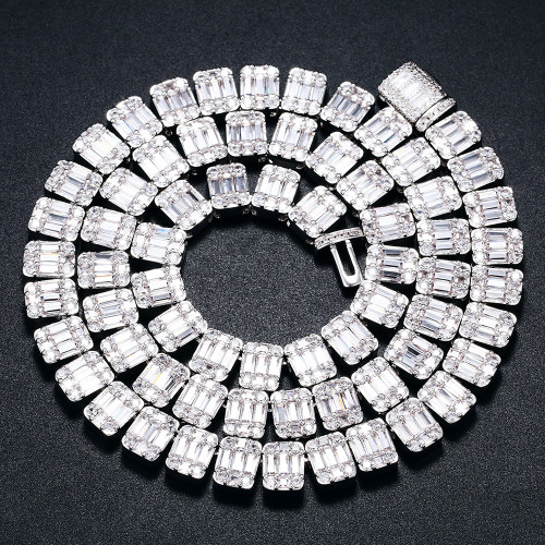 Mens 10mm Fully Iced Baguette Prong Set Tennis Chain Hip Hop Simulate Diamond Necklace