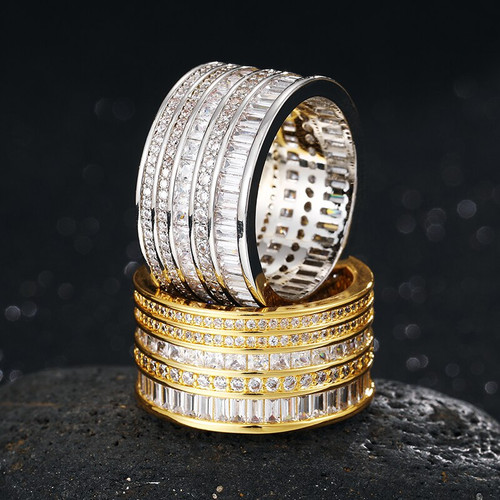 Mens 12mm Iced Baguette Multi Layered Drip Thick Pharaoh Blinged Out Rings