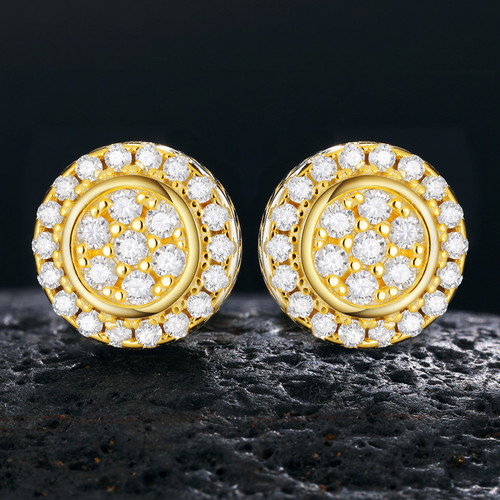 Genuine VVS Diamond Round Wheel Solid Sterling Silver Street Wear Iced Earrings