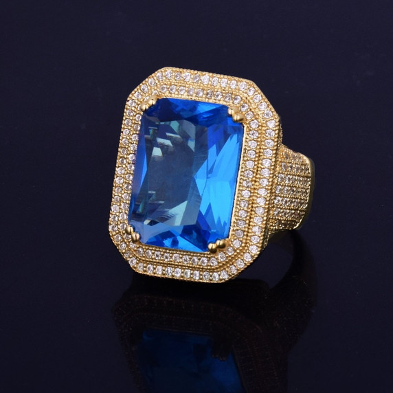 Aqua Blue Onyx Simulated Diamond Stone Pinky Ring 