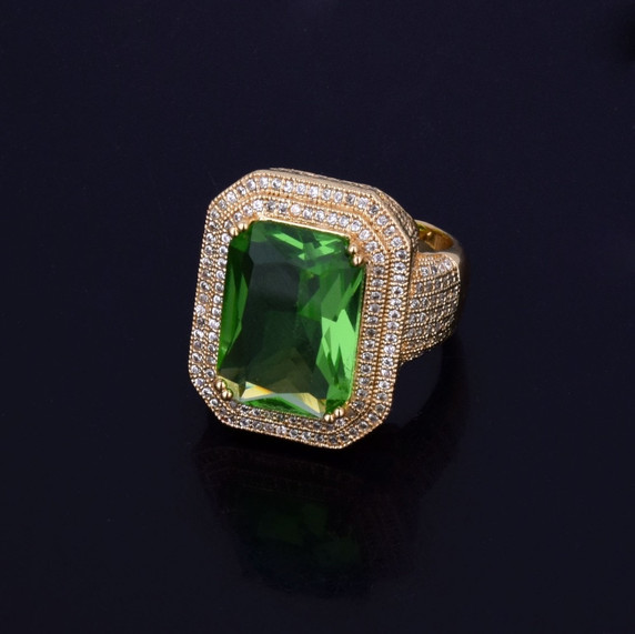 Green Emerald Onyx Simulated Diamond Stone Pinky Ring