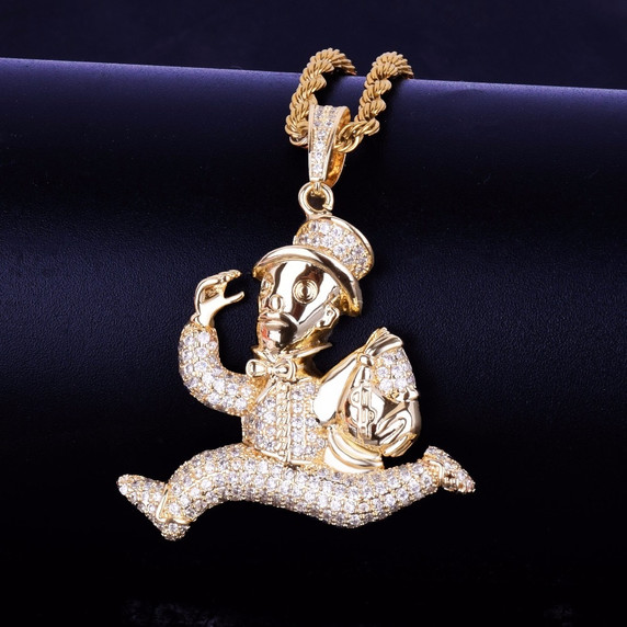 18k Gold Money Bags Monopoly Man Hip Hop Pendant