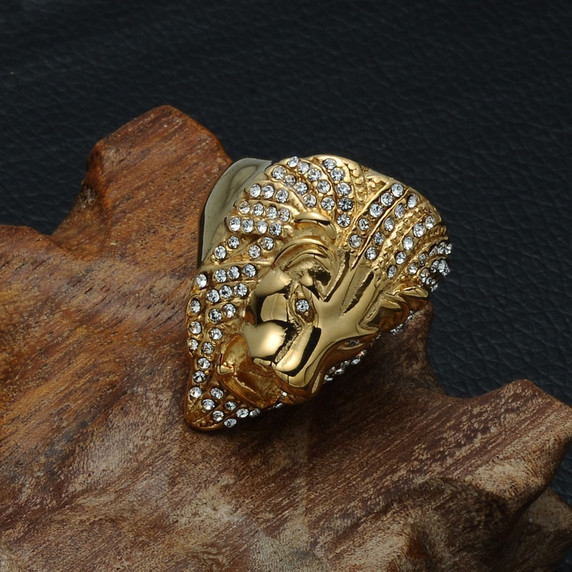 The Alpha Male Flooded Ice Lion Head 14k Gold Titanium Stainless Steel Ring